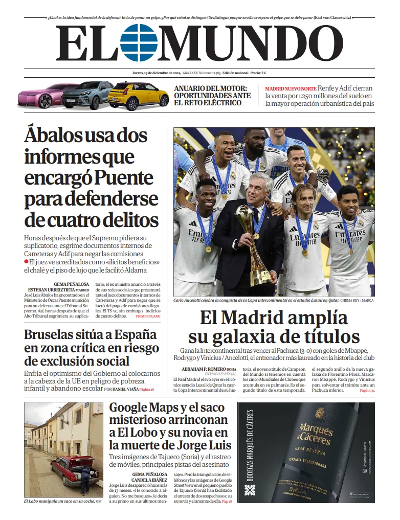 Portada de EL MUNDO del jueves 19 de diciembre de 2024